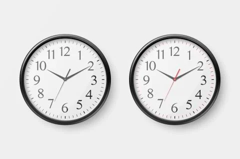 Vector 3d Realistic Simple Round Black Wall Office Clock with White Dial Icon 스톡 일러스트