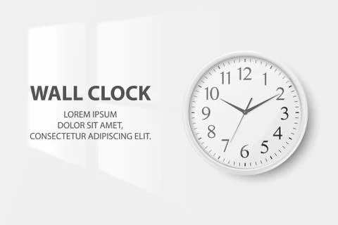 Vector 3d Realistic Simple Round White Wall Office Clock with White Dial Closeup イラスト素材