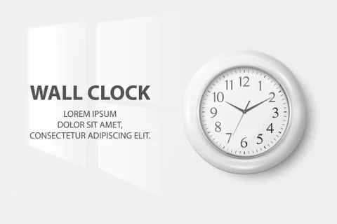 Vector 3d Realistic Simple Round White Wall Office Clock with White Dial Closeup イラスト素材