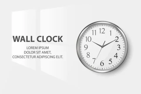 Vector 3d Realistic Simple Round Silver Wall Office Clock with White Dial 스톡 일러스트