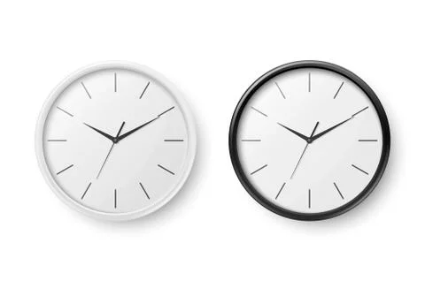 Vector 3d Realistic Simple Round White and Black Wall Office Clock with White 스톡 일러스트