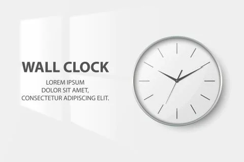 Vector 3d Realistic Simple Round Silver Wall Office Clock with White Dial 스톡 일러스트