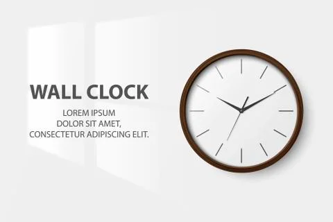 Vector 3d Realistic Simple Round Brown Wooden Wall Office Clock with White Dial イラスト素材