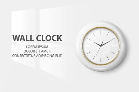 Vector 3d Realistic Simple Round White Wall Office Clock with White Dial Closeup イラスト素材