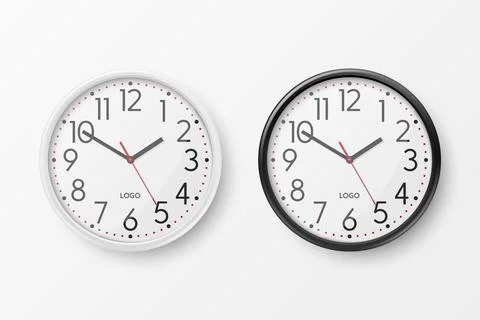 Vector 3d Realistic Simple Round White and Black Wall Office Clock with White イラスト素材