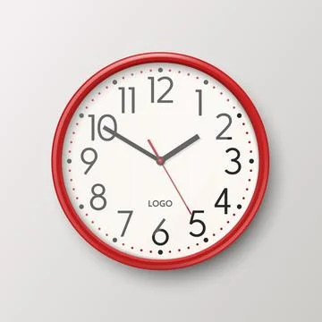 Vector 3d Realistic Simple Round Red Wall Office Clock with White Dial Icon Illustrazione stock