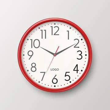 Vector 3d Realistic Simple Round Red Wall Office Clock with White Dial Icon 스톡 일러스트
