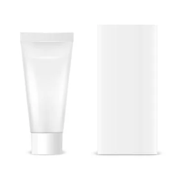 Vector 3d Realistic Small Plastic, Metal White Tooth Paste, Cream Tube, Carton Stock Illustration