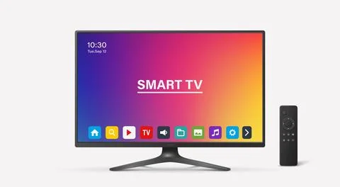 Vector 3d Realistic Smart TV and Remote Control, Isolated. Modern Smart TV Illustrazione stock