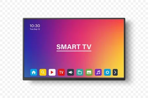 Vector 3d Realistic Smart TV Interface with Apps on Screen. Flat Smart Stock Illustration