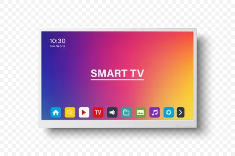 Vector 3d Realistic Smart TV Interface with Apps on Screen. Flat Smart Ilustración de archivo