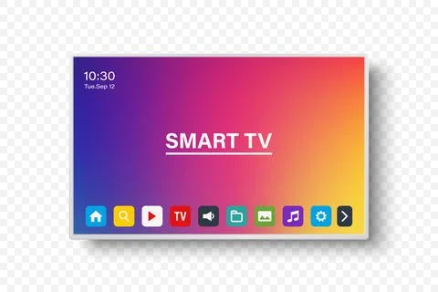 Vector 3d Realistic Smart TV Interface with Apps on Screen. Flat Smart Stock Illustration