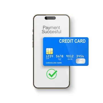 Vector 3d Realistic Smartphone and Credit Card, Wi-Fi Successful Payment Stock Illustration