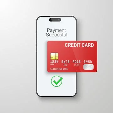 Vector 3d Realistic Smartphone and Credit Card, Wi-Fi Successful Payment Stock Illustration