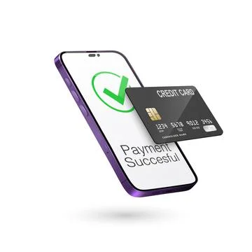 Vector 3d Realistic Smartphone, Credit Card, Wi-Fi Successful Payment. Concept Stock Illustration