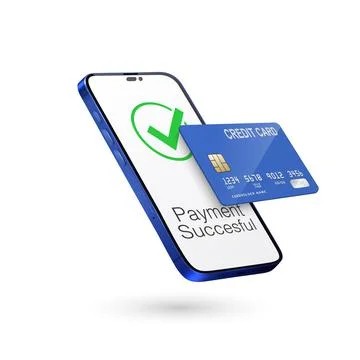 Vector 3d Realistic Smartphone, Credit Card, Wi-Fi Successful Payment. Concept Stock Illustration