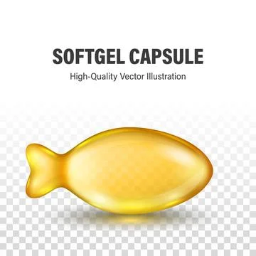 Vector 3d Realistic Softgel Capsule, Isolated. Realistic Fish-Shaped Softgel Stock Illustration