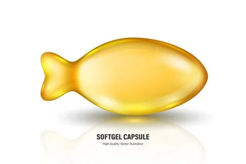 Vector 3d Realistic Softgel Capsule, Isolated. Realistic Fish-Shaped Gel Capsule Stock Illustration
