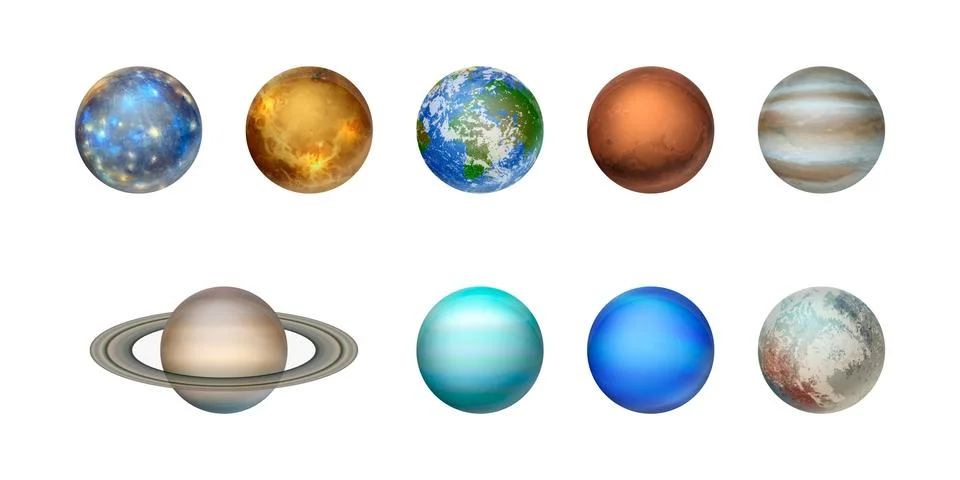 Vector 3d Realistic Space Planet Icon Set Isolated on White Background. Planets Stock Illustration