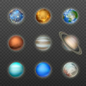 Vector 3d Realistic Space Planet Icon Set on Transparent Background. The Planets Illustrazione stock
