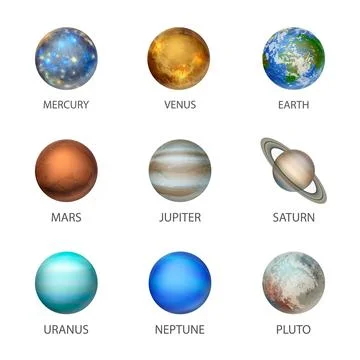 Vector 3d Realistic Space Planet Icon Set Isolated on White Background. The Stock Illustration
