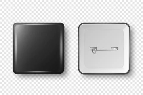 Vector 3d Realistic Square Black Metal, Plastic Blank Empty Button Badge Icon Illustrazione stock