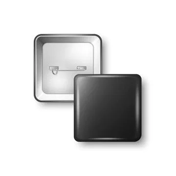Vector 3d Realistic Square Black Metal, Plastic Blank Empty Button Badge Icon Stock Illustration
