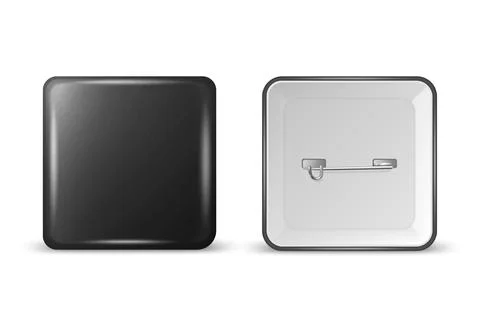 Vector 3d Realistic Square Black Metal, Plastic Blank Empty Button Badge Icon 스톡 일러스트