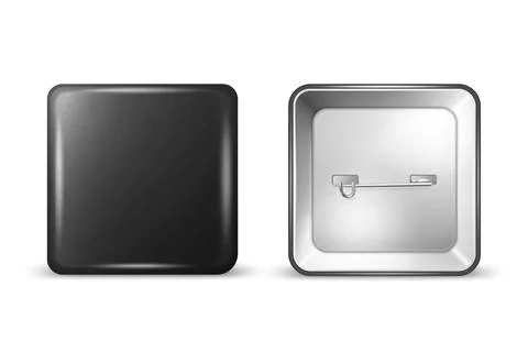 Vector 3d Realistic Square Black Metal, Plastic Blank Empty Button Badge Icon Stock Illustration
