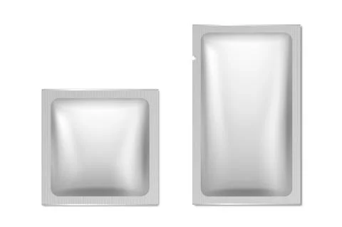 Vector 3d Realistic Square, Rectangular Long Foil, Silver, Gray Blank Packaging Stock Illustration