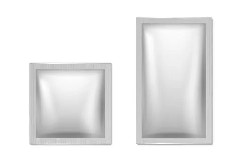 Vector 3d Realistic Square, Rectangular Long Foil, Silver, Gray Blank Packaging Stock Illustration