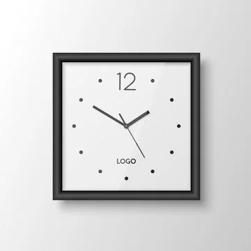 Vector 3d Realistic Square Wall Office Clock with Black Frame, Design Template イラスト素材