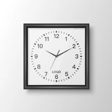 Vector 3d Realistic Square Wall Office Clock with Black Frame, Design Template イラスト素材
