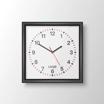 Vector 3d Realistic Square Wall Office Clock with Black Frame, Design Template イラスト素材