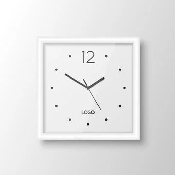 Vector 3d Realistic Square White Wall Office Clock Design Template Isolated on イラスト素材