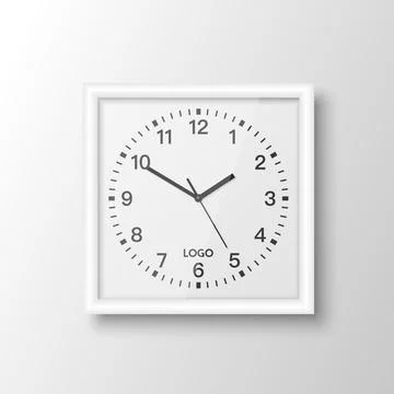 Vector 3d Realistic Square White Wall Office Clock Design Template Isolated on Stock Illustration