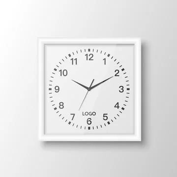 Vector 3d Realistic Square White Wall Office Clock Design Template Isolated on Stock Illustration