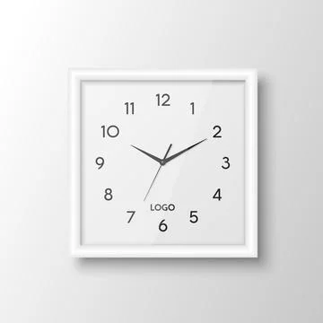Vector 3d Realistic Square White Wall Office Clock Design Template Isolated on Stock Illustration