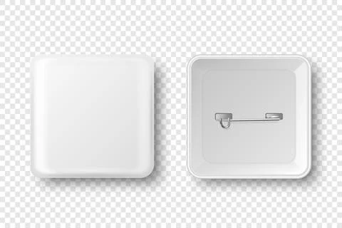 Vector 3d Realistic Square White Metal, Plastic Blank Empty Button Badge Icon 스톡 일러스트