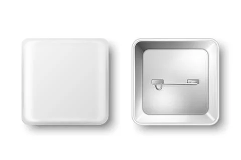 Vector 3d Realistic Square White Metal Blank Empty Button Badge Icon Isolated Illustrazione stock