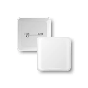Vector 3d Realistic Square White Metal, Plastic Blank Empty Button Badge Set 스톡 일러스트
