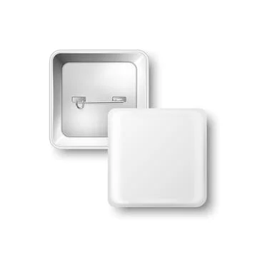 Vector 3d Realistic Square White Metal, Plastic Blank Empty Button Badge Set Stock Illustration