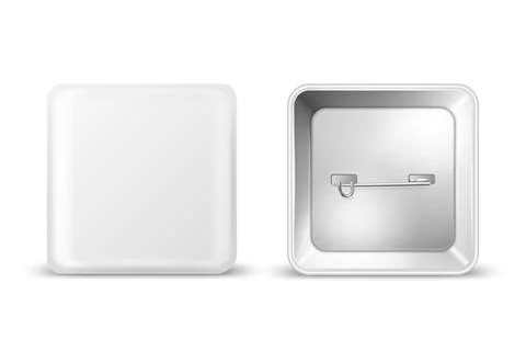 Vector 3d Realistic Square White Metal, Plastic Blank Empty Button Badge Icon Illustrazione stock
