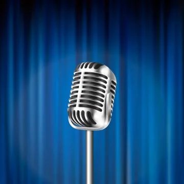 Vector 3d Realistic Steel Silver Retro Concert Vocal Stage Microphone Closeup Illustrazione stock