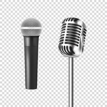 Vector 3d Realistic Steel Silver Retro Concert Vocal Stage Microphone Icon Set Stock Illustration