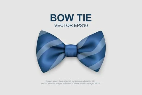 Vector 3d Realistic Striped Blue Bow Tie Icon Closeup Isolated on White Stock Illustration