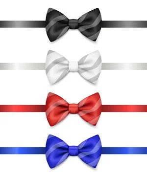 Vector 3d Realistic Striped Red, Blue, White, Black Bow Tie Icon Set Closeup Stock Illustration
