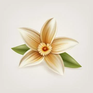 Vector 3d Realistic Sweet Scented Fresh Vanilla Flower with Leaves Closeup Stock-Illustration