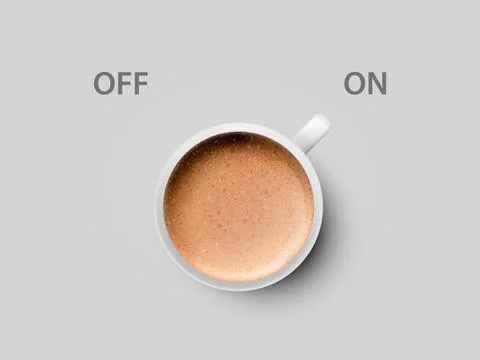 Vector 3d Realistic Off, On Switch with Cappuccino, Latte Coffee in White Ilustración de archivo