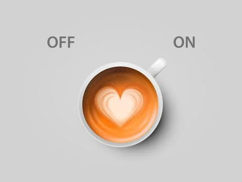 Vector 3d Realistic Off, On Switch with Cappuccino, Latte Coffee in White Illustrazione stock